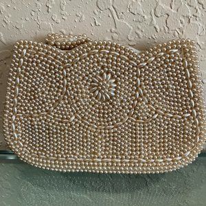 Vintage Hand Beaded Pearl Clutch